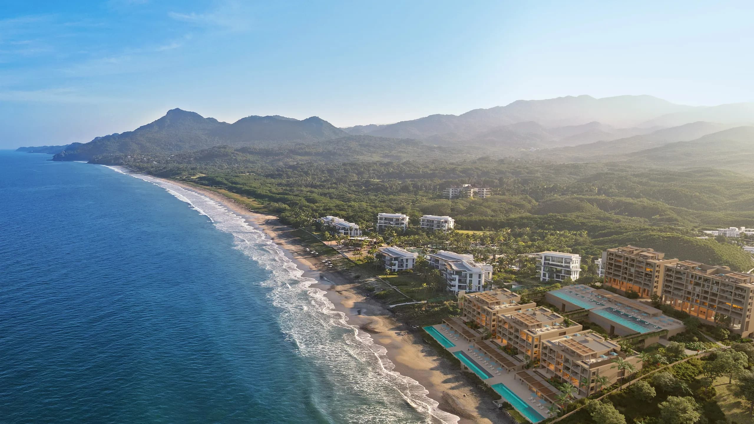 Panoramic aerial view of Litibú coastline and UAVI residential community