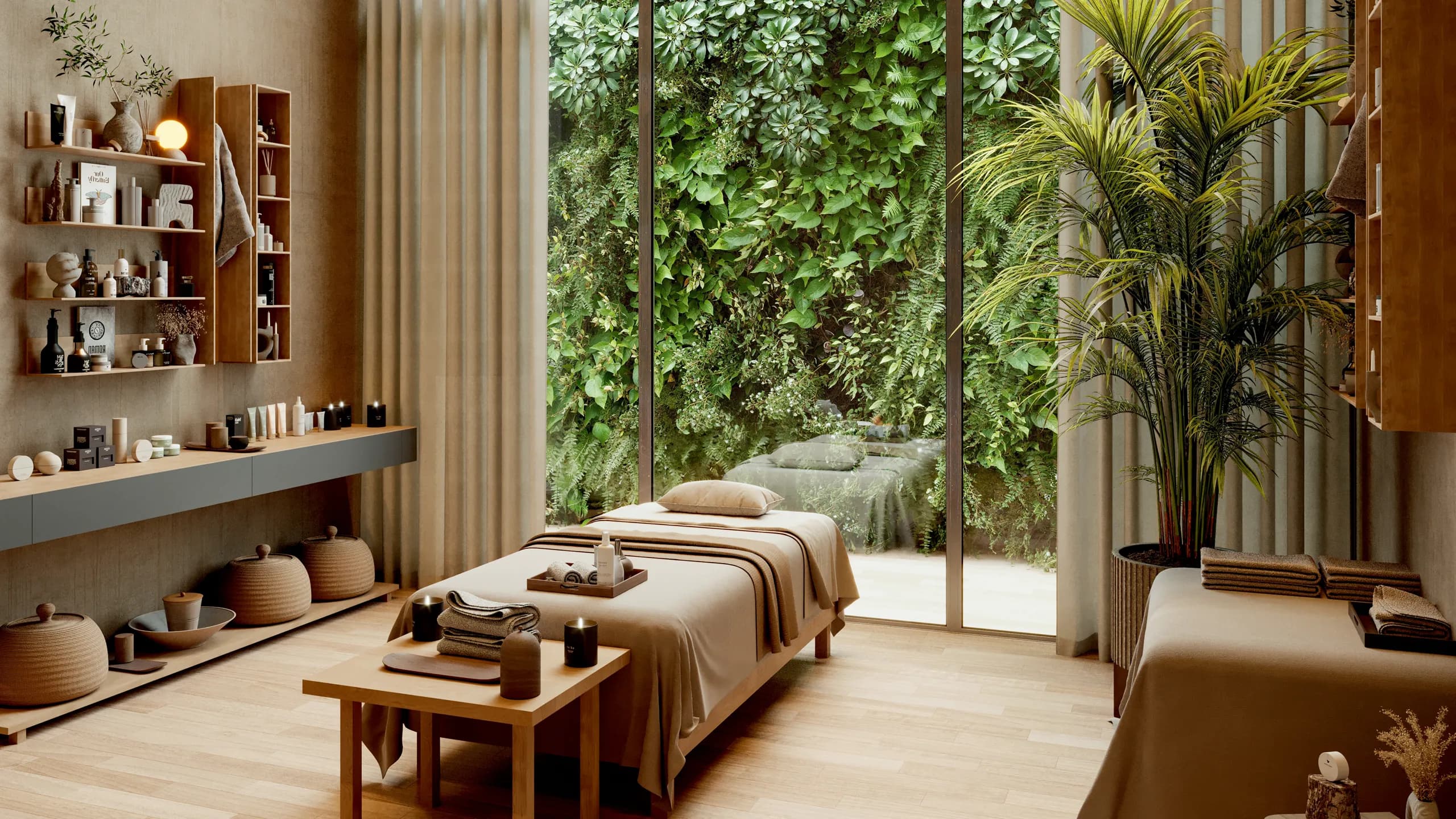 Spa treatment room surrounded by natural elements at UAVI